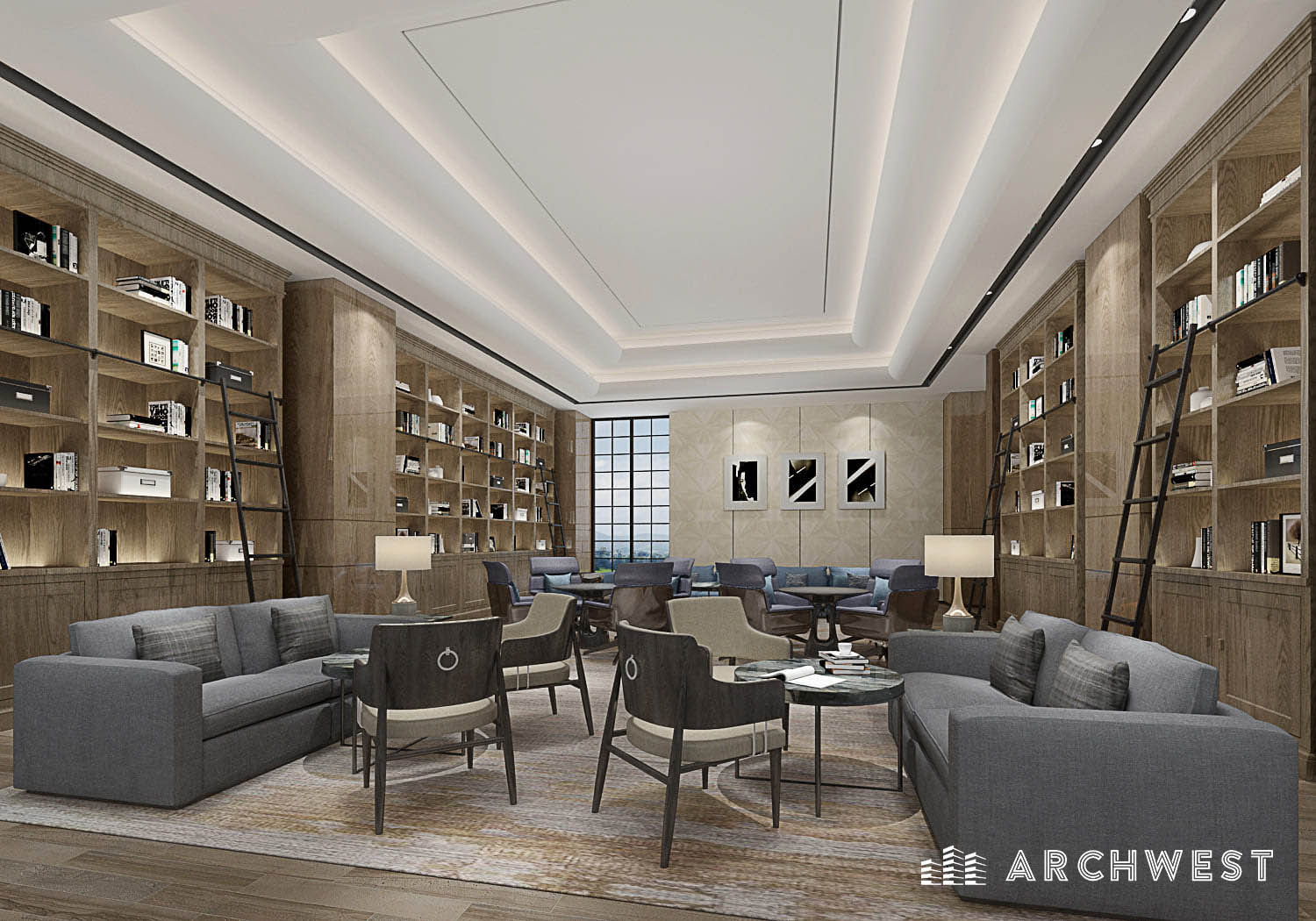 39. 3D Render of a Reading Room in Hotel